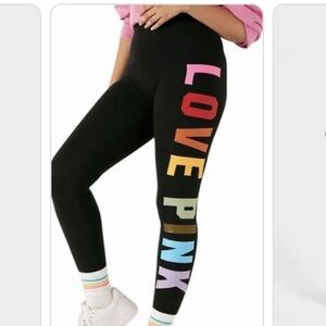 PINK Victoria's Secret Black Leggings with Multicolor LOVE PINK. High Waist. NWT